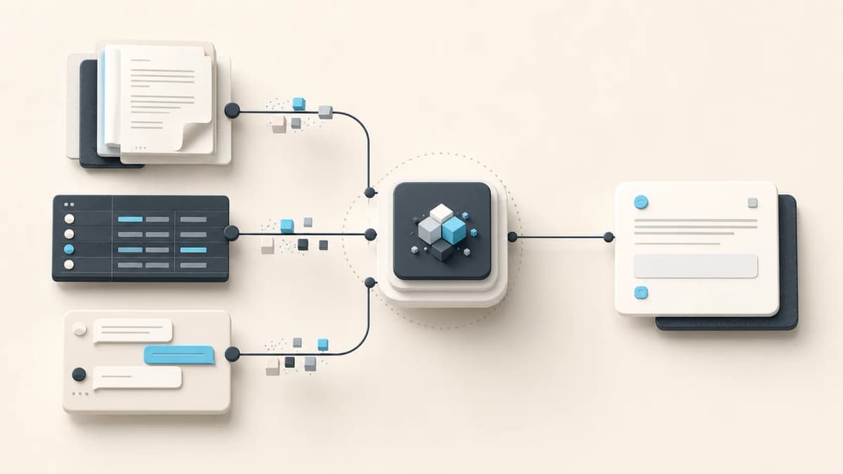 Схема, где документы, CRM и диалог клиента сходятся в базе знаний AI-агента CENTURY